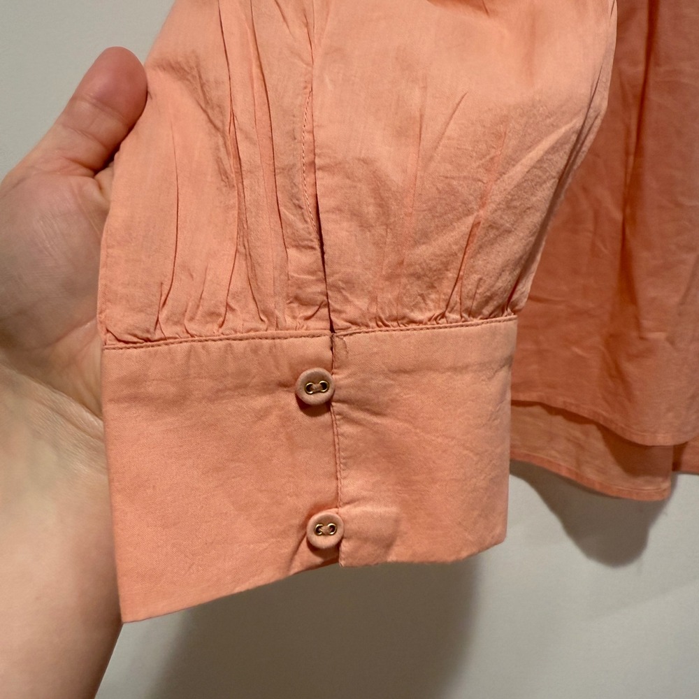 Self Contrast Anthropologie Puff-Sleeve Cotton‎ Blouse S Small Peach Coral Boho - Picture 11 of 12